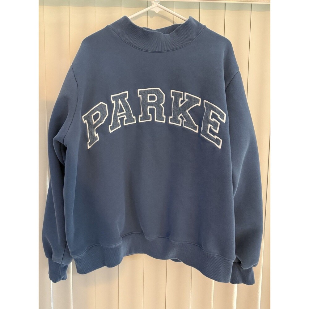 PARKE Vintage Denim Varsity Mockneck Crewneck Washed Indigo Blue L/XL EUC